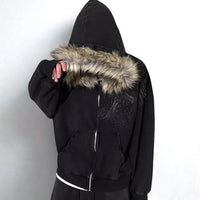 Fur Trim Zip-Up Hoodie